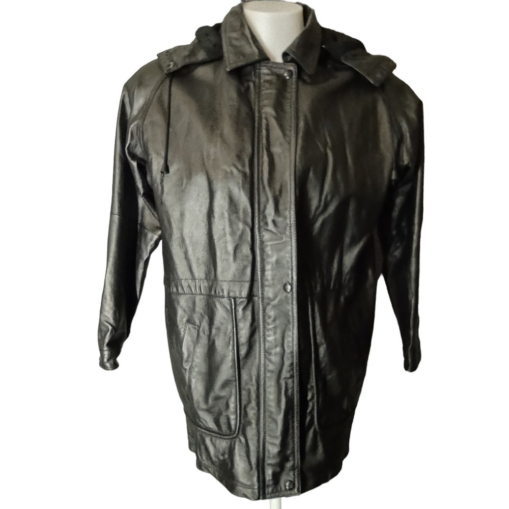 Jacket Leather Gallery Black L Womens Vintage Hooded Grunge Gorpcore‎ Streetwear